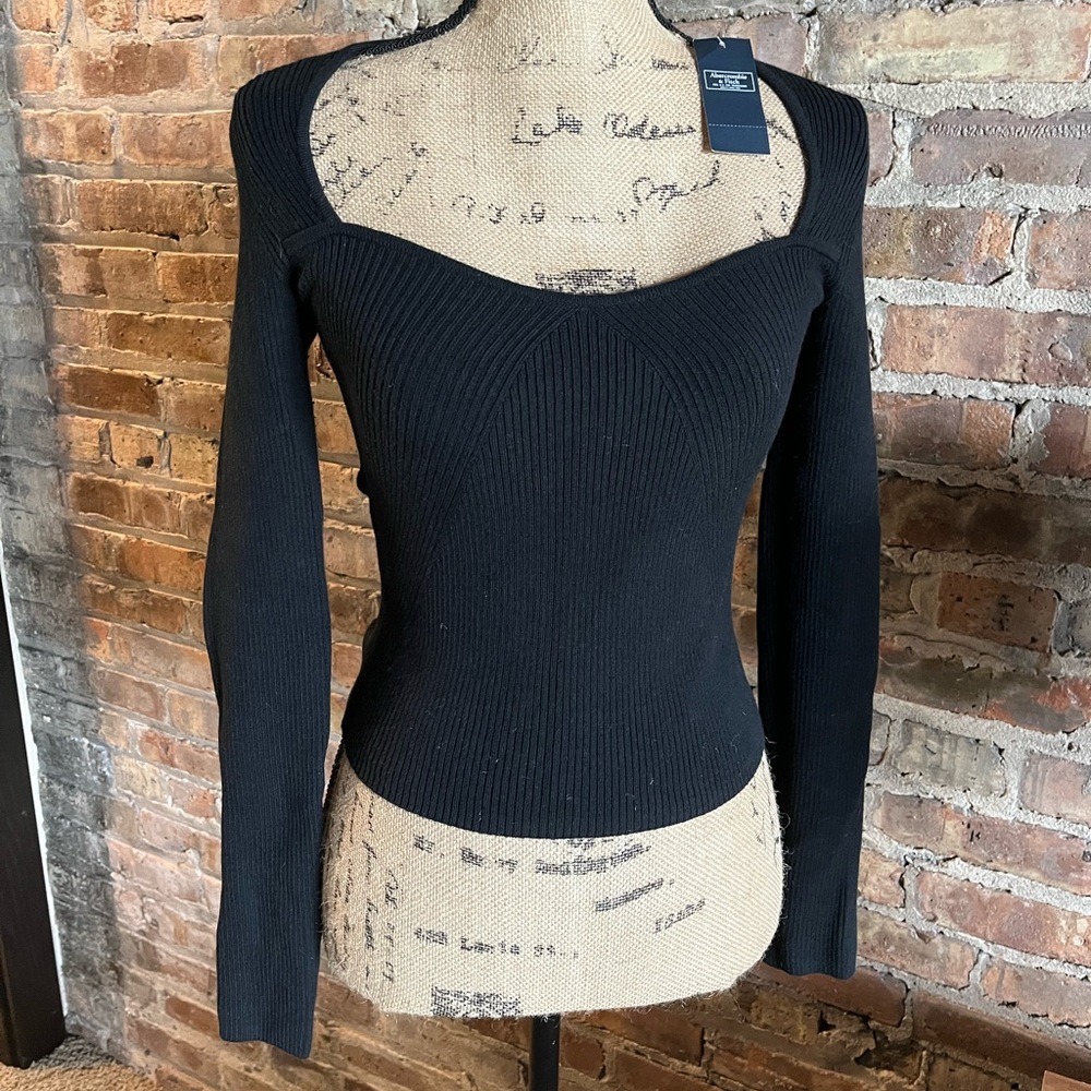 Abercrombie & Fitch Black Long Sleeve Square Neck Top - Picture 4 of 6